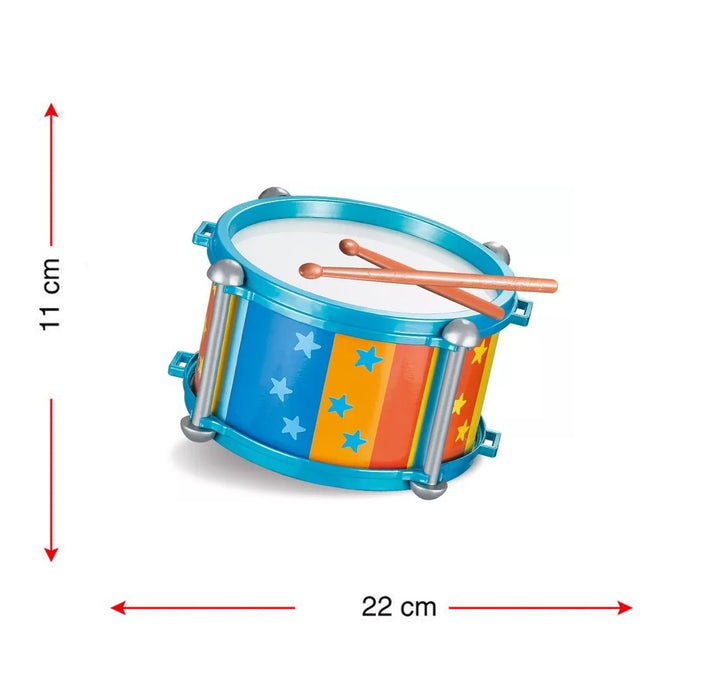 Музикална играчка играчка интерактивен барабан за деца, с две пръчки, 22 х 11 см, червено/синьо
