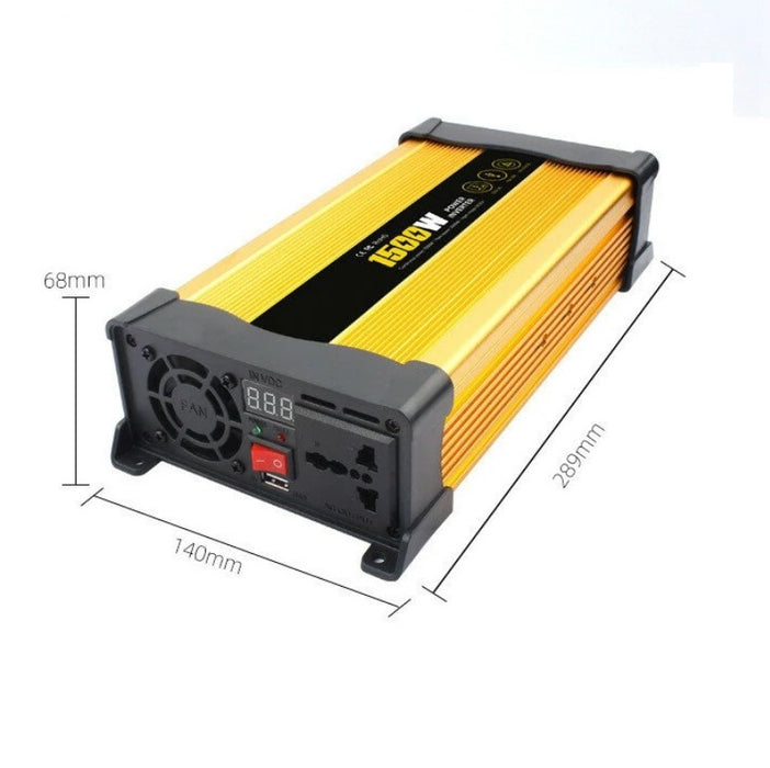 Andowl KS1500 инвертор на напрежението на автомобила, 1500W, 12V, 220V, 26 x 11 x 6,5см, злато