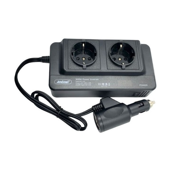 Invertor de tensiune de la priza auto 12V la priza EU dubla 230V, Putere 300W