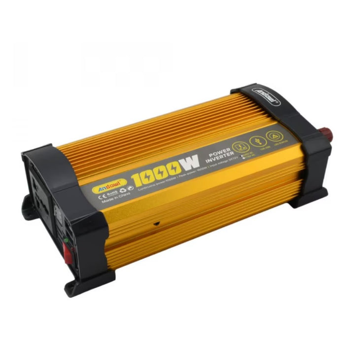 Andowl KS1000 μετατροπέας τάσης αυτοκινήτων, 1000W, 12V, 220V, 24 x 11 x 6.5cm, χρυσός