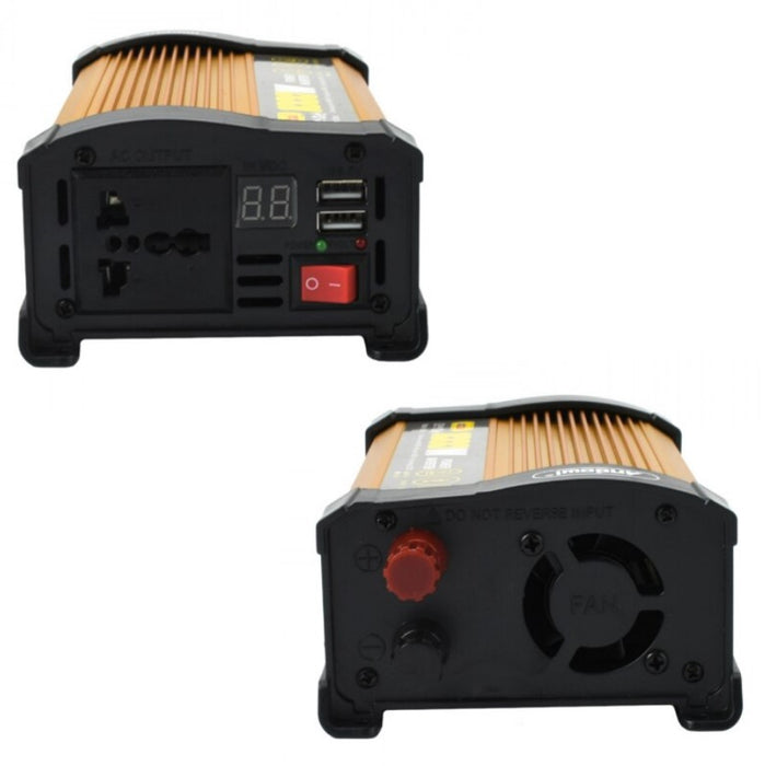 Andowl KS1000 μετατροπέας τάσης αυτοκινήτων, 1000W, 12V, 220V, 24 x 11 x 6.5cm, χρυσός