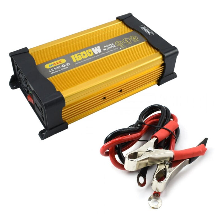 Andowl KS1500 инвертор на напрежението на автомобила, 1500W, 12V, 220V, 26 x 11 x 6,5см, злато