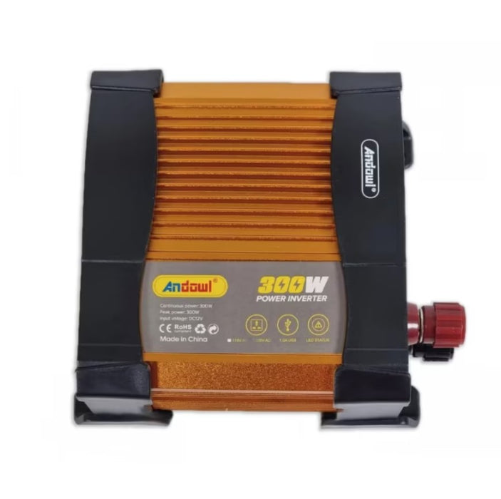 Andowl KS300 μετατροπέας τάσης αυτοκινήτου, 300W, 12V, 220V, 16 x 11 x 6.5cm, χρυσός