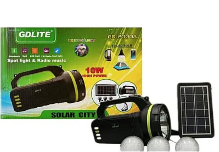 Kit Solar GDLite GD-2000A cu 3 becuri incluse, boxa cu Bluetooth si Radio XL