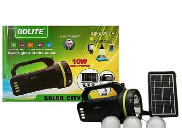 Kit Solar GDLite GD-2000A cu 3 becuri incluse, boxa cu Bluetooth si Radio