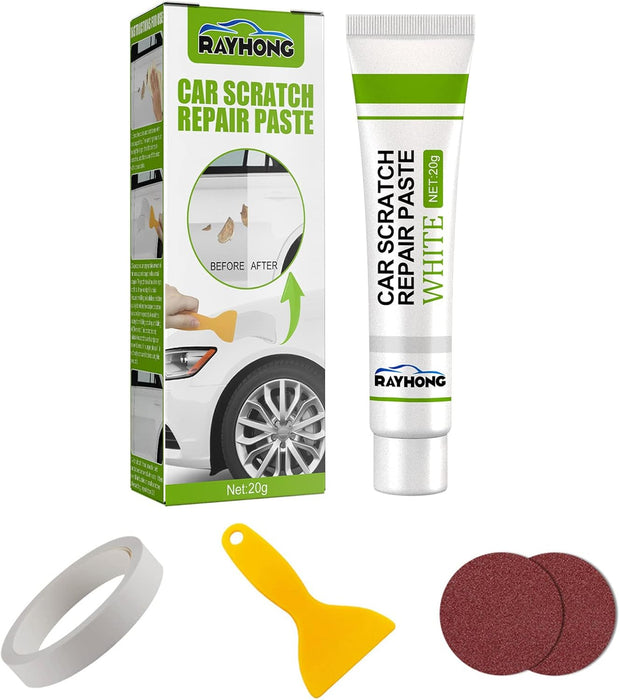 Kit de reparare zgarieturi auto cu pasta polish din fibra de sticla, uscare rapida, potrivit oricarui tip de masina, 20ml, alb