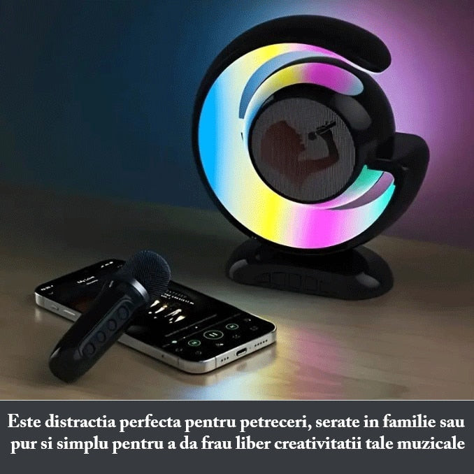 Statie smart wireless pentru karaoke, cu microfoan, boxa si iluminare LED RGB, portabila