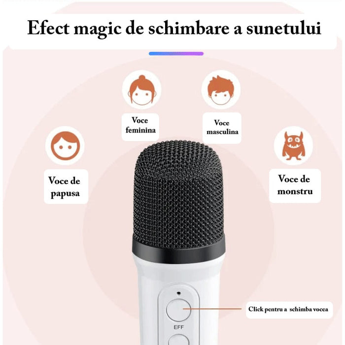 Intelligens vezeték nélküli állomás a karaoke -hez, mikrofoánnal, hangszóróval és RGB LED -es világítással, hordozható