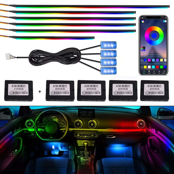 Kit környezeti lámpák Auto, RGB, 18 1 -ben, rugalmas szál, alkalmazás, Bluetooth és Remote