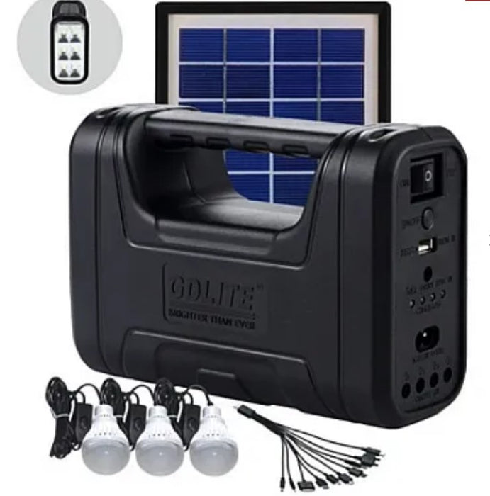 Solar Kit GD-Lite 8017 USB-eszközökkel felszerelt 3 LED izzóval + nagy kapacitású akkumulátor