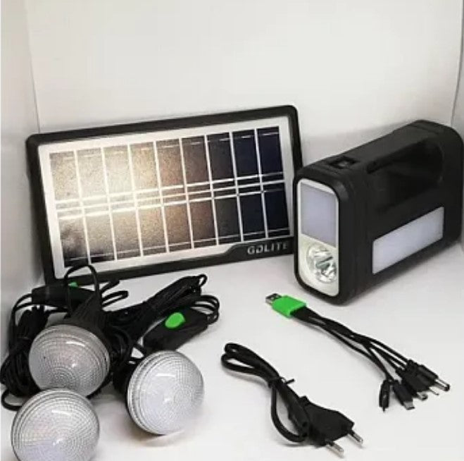 Solar Kit Gd-Lite 8017, оборудван с USB устройства с 3 LED крушки + голяма батерия за капачка на HA