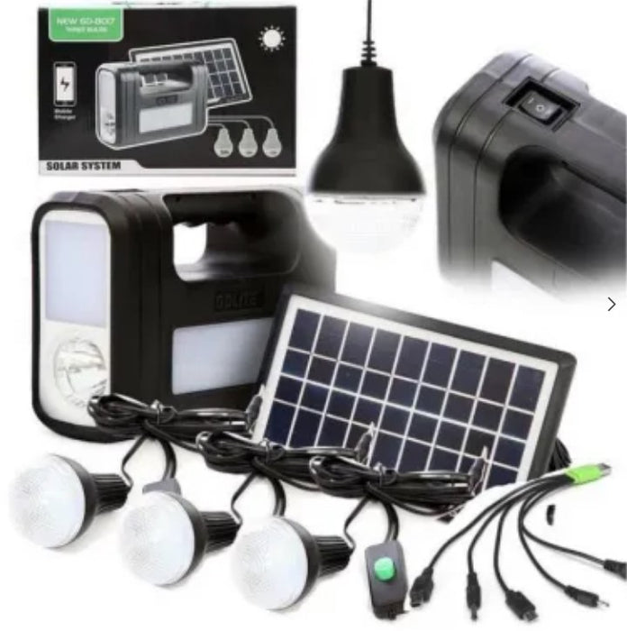 Solar Kit Gd-Lite 8017, оборудван с USB устройства с 3 LED крушки + батерия с висок капацитет