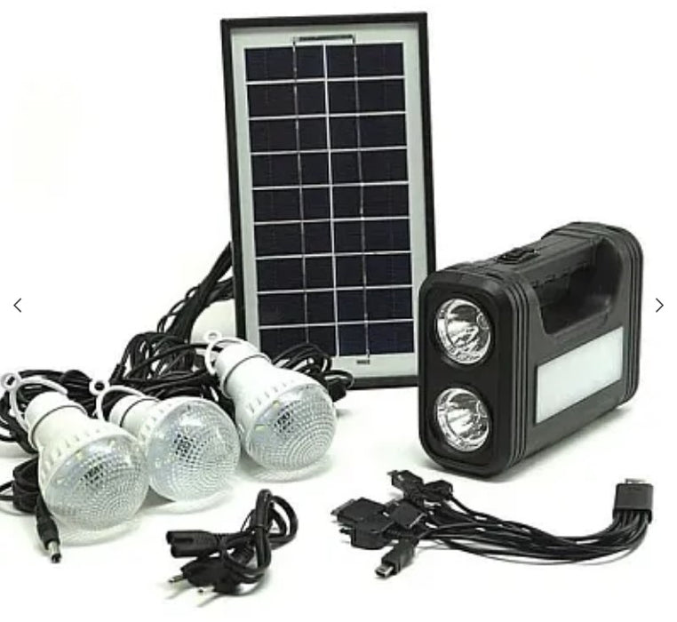 Kit solar GD-Lite 8017 dotat cu dispozitive USB cu 3 becuri LED + acumulator de mare capacitate