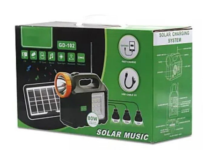 Kit solar de iluminare GD Times GD-102, 3 becuri, boxa BT, radio, 80W XL