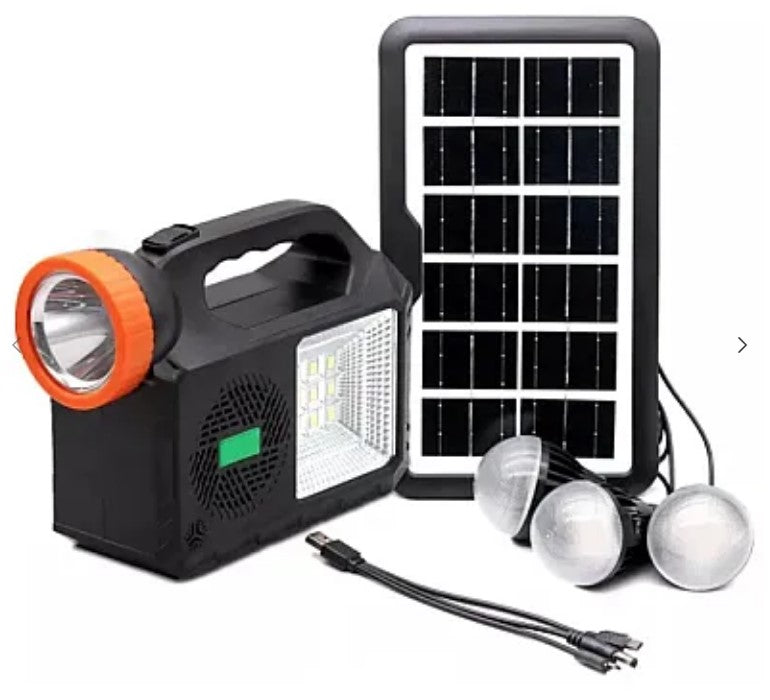 Kit solar de iluminare GD Times GD-102, 3 becuri, boxa BT, radio, 80W XL