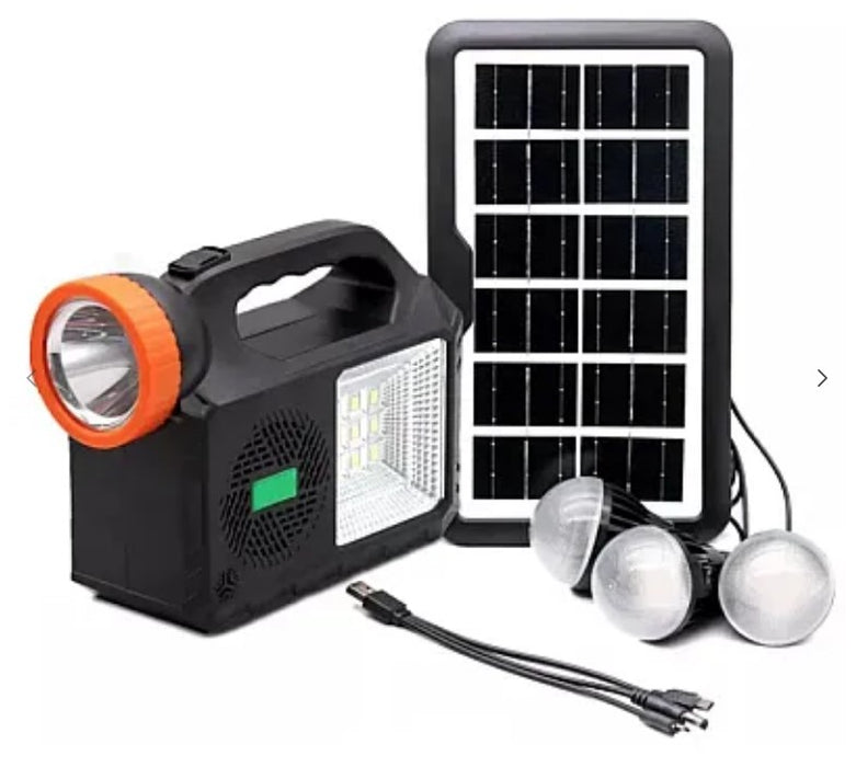 Kit solar de iluminare GD Times GD-102, 3 becuri, boxa BT, radio, 80W