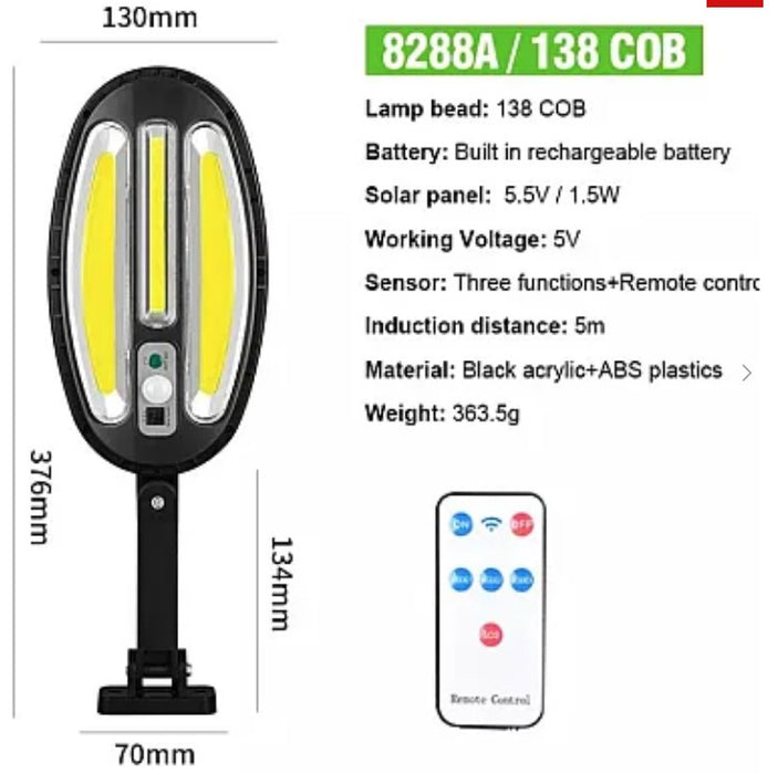 Слънчева лампа HB-8288A Овал 138 LED кочана с дистанционно управление, монтаж на стена, екстериор