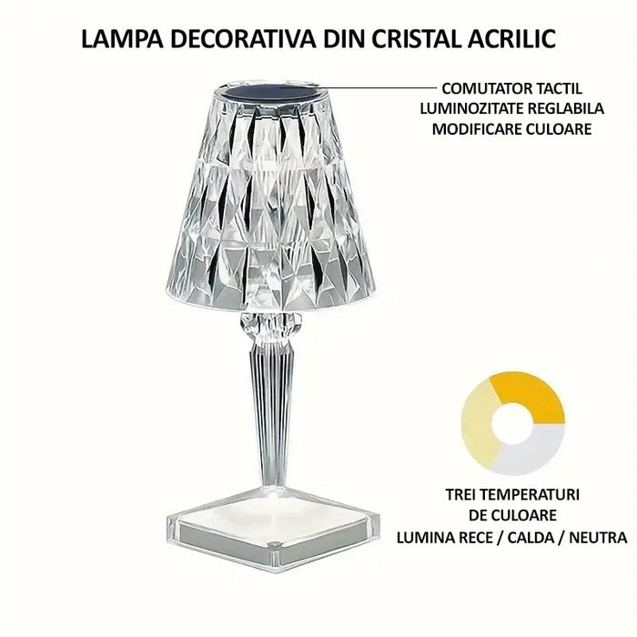 Lampa ambientala decorativa, control tactil, 3 temperaturi de culoare, intensitate reglabila, reincarcabila