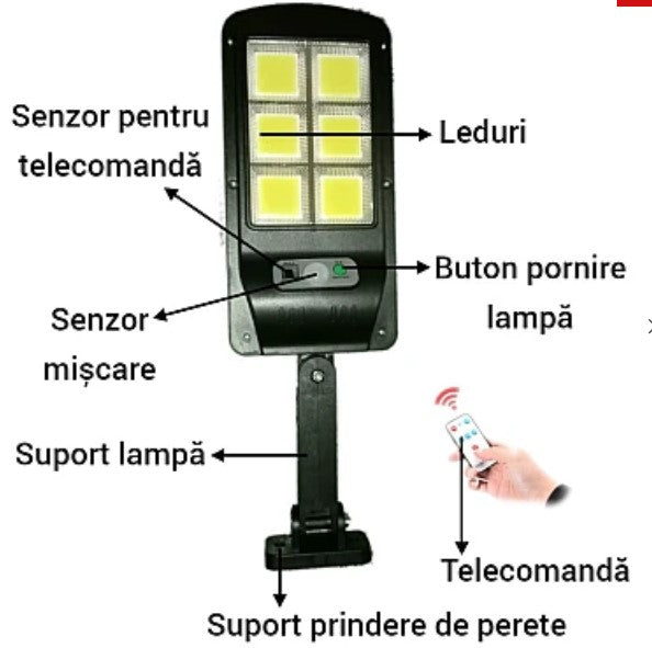 Lampa solara cu senzor 15W RJ-120 si telecomanda