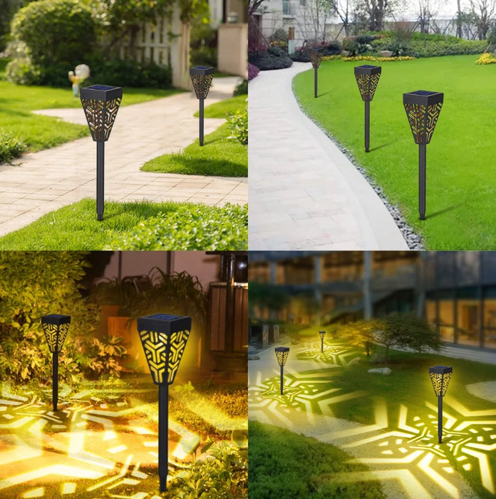 Set cu 4 lampi solare decorative pentru gradina, 2 in 1, suspendata sau infipta, negru, cu lumina alba calda