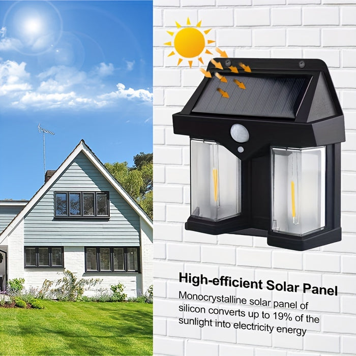 Set 6 x Lampi solare duble pentru perete, 2W, 1200LM, protectie intemperii IP65, pentru casa sau gradina, negru