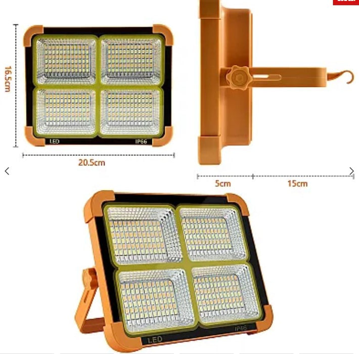 Lampa solara portabila de lucru functie incarcator 336 Leduri reincarcabila 500W temperatura 6500K Portocalie