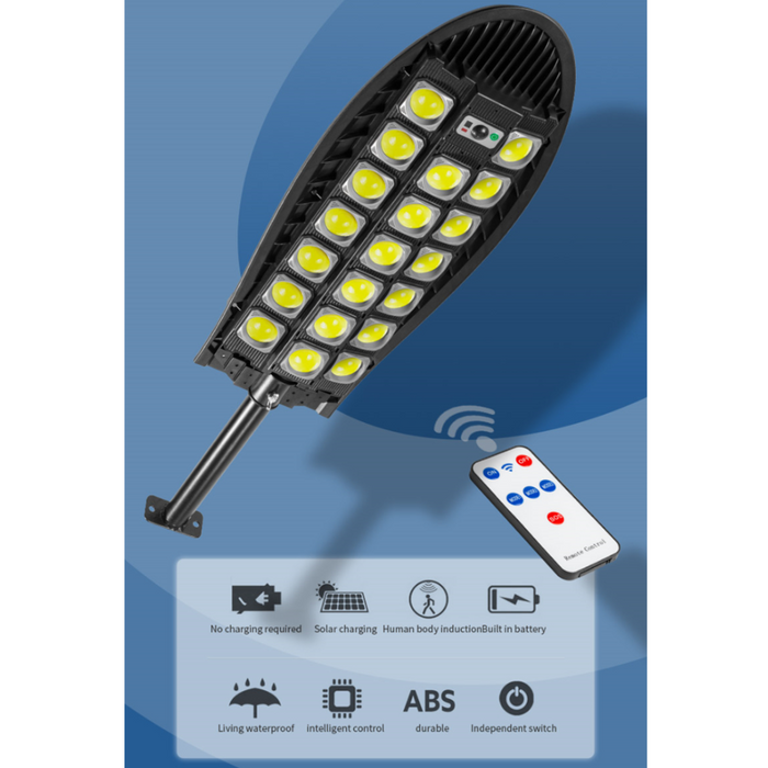 Lampa solara stradala W7102B-7 cu 20 LED COB, senzor de miscare si telecomanda, protectie IP65, negru