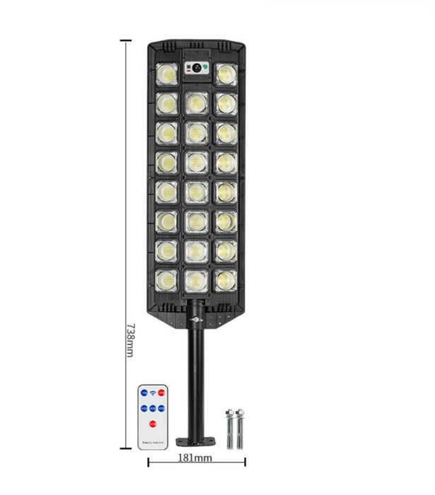 STREET SOLAR LAMP με 23 LED COB, αισθητήρα κίνησης και τηλεχειριστήριο, προστασία IP65, μαύρο