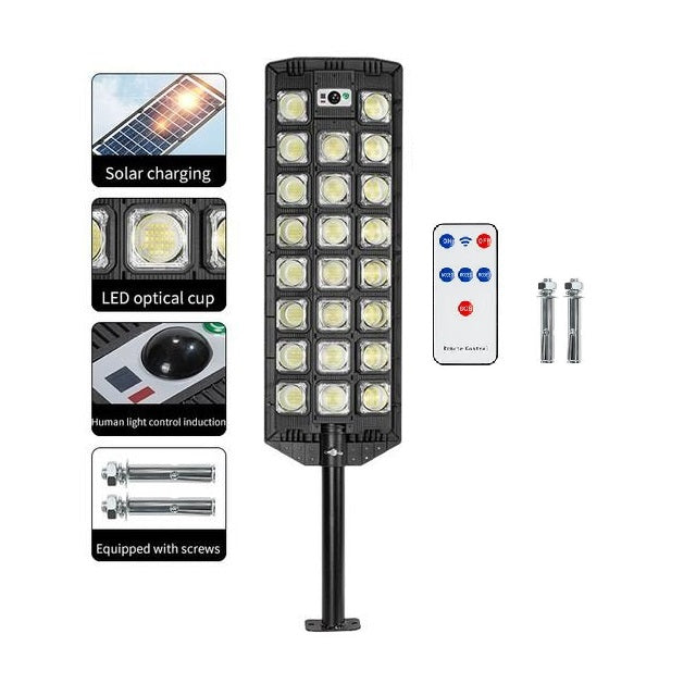 STREET SOLAR LAMP με 23 LED COB, αισθητήρα κίνησης και τηλεχειριστήριο, προστασία IP65, μαύρο