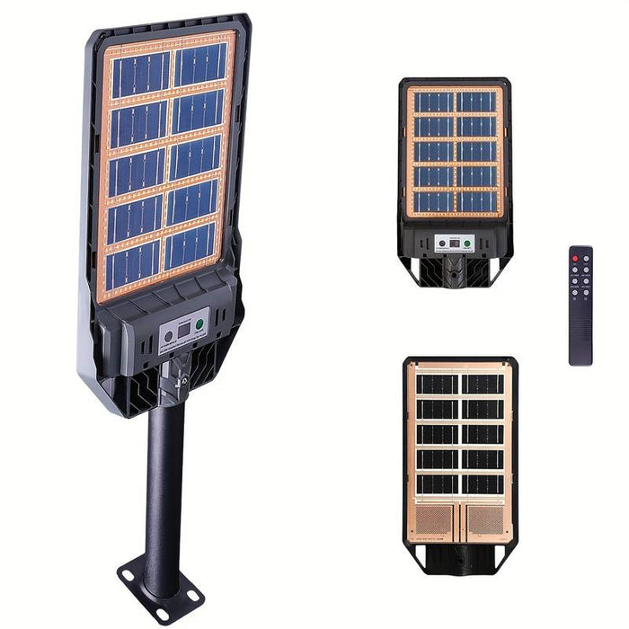 Lampa solara stradala cu panou solar incorporat cu doua fete, cu inductie si telecomanda, 6500K, Negru