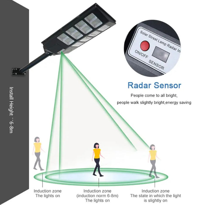 Lampa solara stradala cu panou solar si acumulator incorporate, cu inductie, 600W, 1300Lm, negru