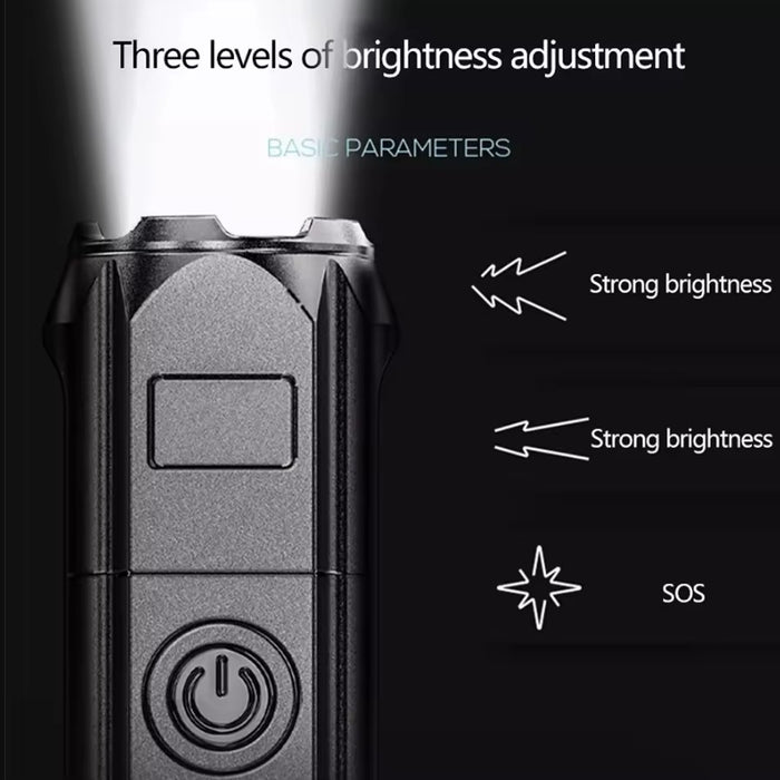 Lanterna puternica cu zoom, portabila, multifunctionala, reincarcabila cu USB, 3 moduri de iluminare, gri foarte inchis