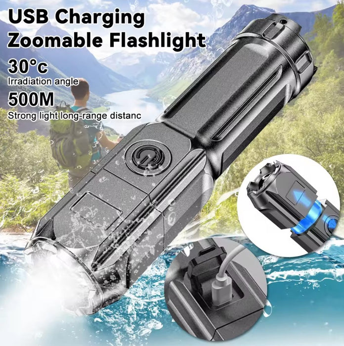 Lanterna puternica cu zoom, portabila, multifunctionala, reincarcabila cu USB, 3 moduri de iluminare, gri foarte inchis