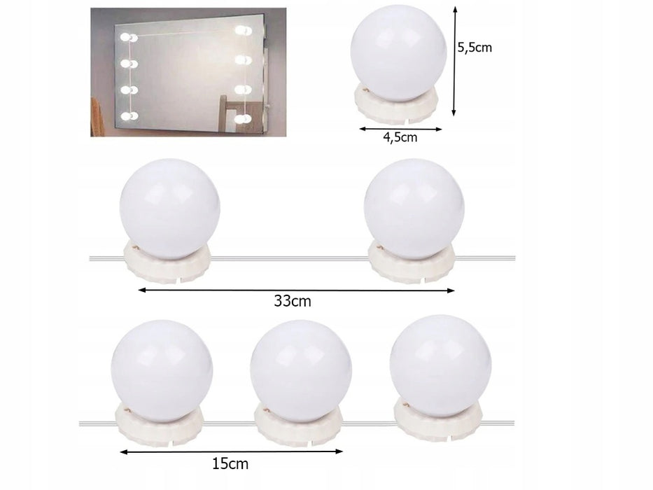 Set 10 becuri LED pentru oglinda cu dimmer, 3 nuante de culoare, prindere cu ventuze sau adeziv