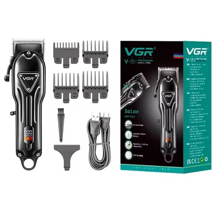 VGR V-051 Trimmer, Portable, Wireless, 5W, USB, Steel Blade, 4 Heads Guide, Black