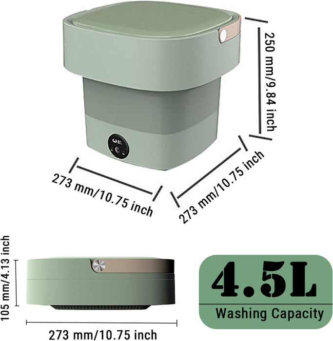 Masina de spalat rufe, portabila si pliabila, 4.5L, cu functie de stoarcere si uscare, spalare rapida, verde