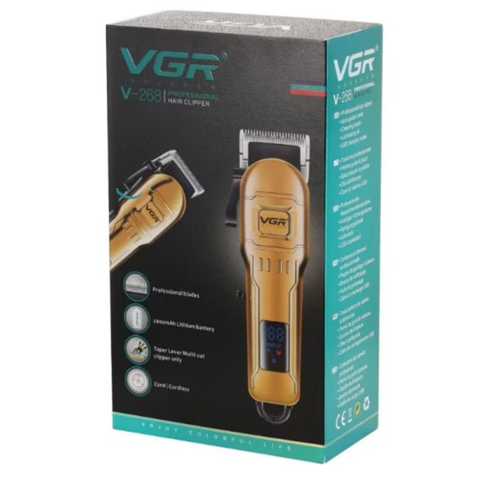 VGR VGR V-268 Professional Trimmer, Wireless, USB зареждане, 10W, 4 разстояния, цифров дисплей, злато