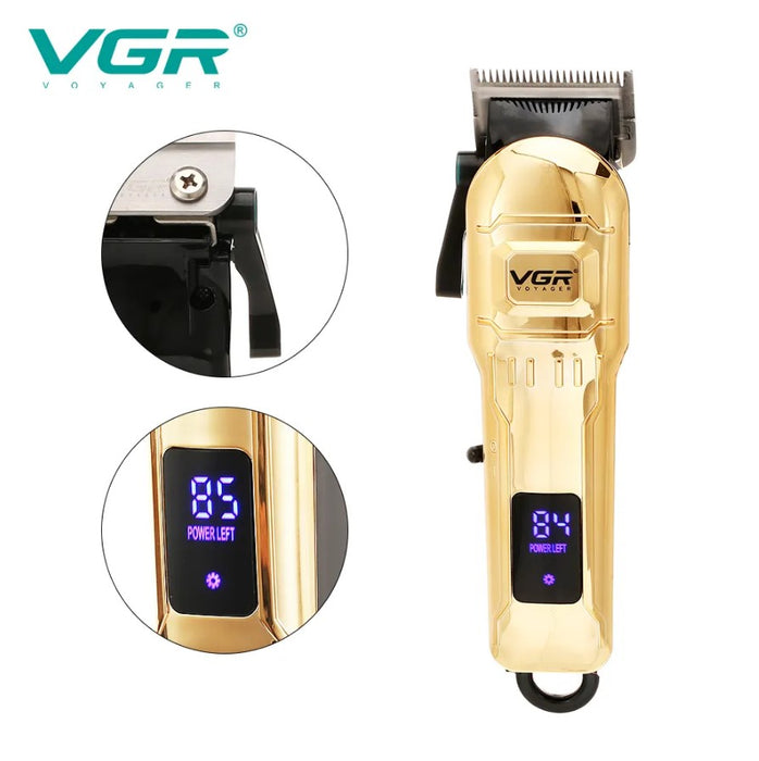 VGR VGR V-268 professzionális trimmer, vezeték nélküli, USB betöltés, 10W, 4 távolság, digitális kijelző, arany