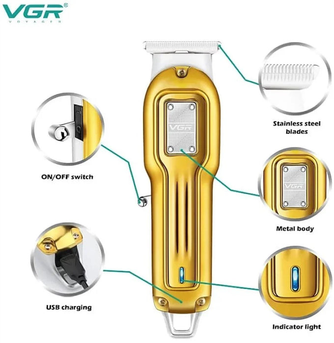 Επαγγελματικό Trimmer και Trimmer VGR V-919, Ασύρματο, Χρόνος χρήσης 120 λεπτών, USB, χρυσός