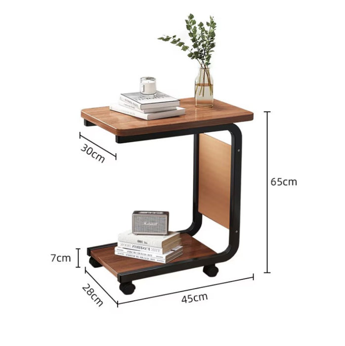 Masuta de cafea multifunctionala cu 2 polite si buzunar pentru telecomanda, 45x28x65cm, negru-maro