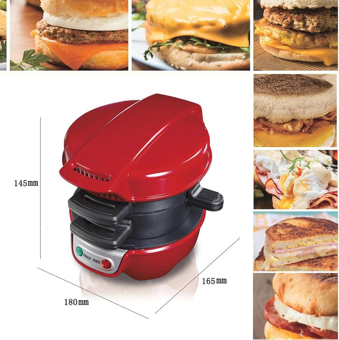 Mini Aparat de Facut Burgeri R.666, 600W, Rosu