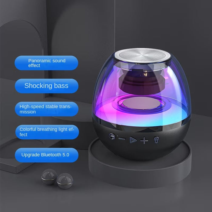 Мини преносима кутия с допълнителен бас, RGB, 360 °, HD, Bluetooth 5.0, USB Type-C, Black