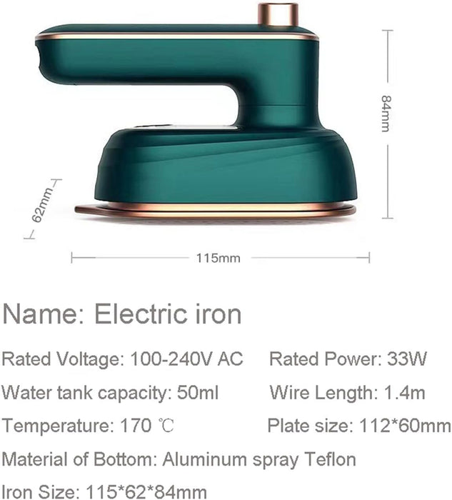 Mini fier de calcat pliabil, fara fir, portabil, cu aburi, putere 38W, rezervor apa 50ml, verde-auriu