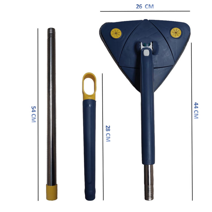 Háromszög alakú mop, sajtolással és extra tartalékkal, padlókhoz, ablakokhoz vagy más felületekhez, teleszkópos fogantyú, kék