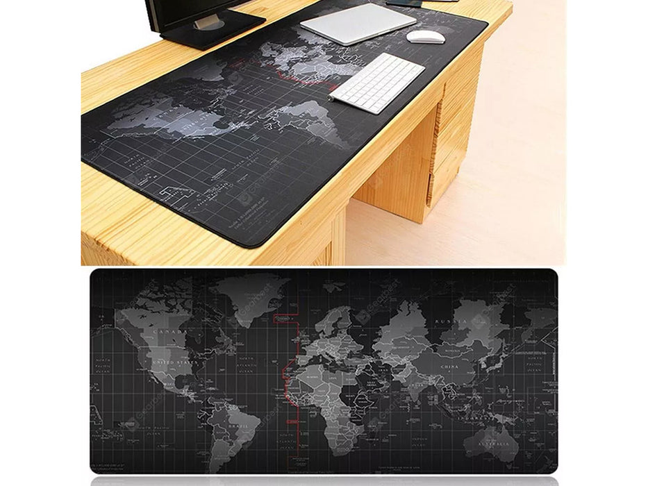 Mouse pad XXL, cu Harta Lumii, Calitate Superioara, 80x30cm, Rezistent la Apa, Negru
