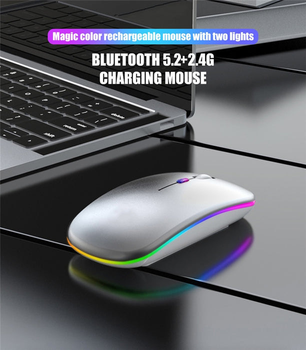 Mouse Wireless Reincarcabil, Ultra Slim, Silentios, LED RGB, Gri