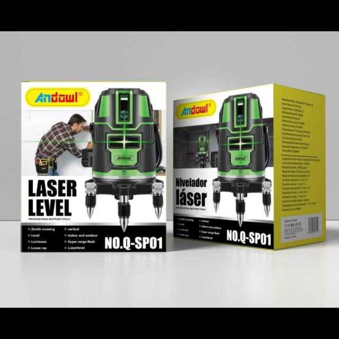 Nivela cu bula laser 2 linii +, 360 grade, fara fir, cu acumulator, verde cu negru