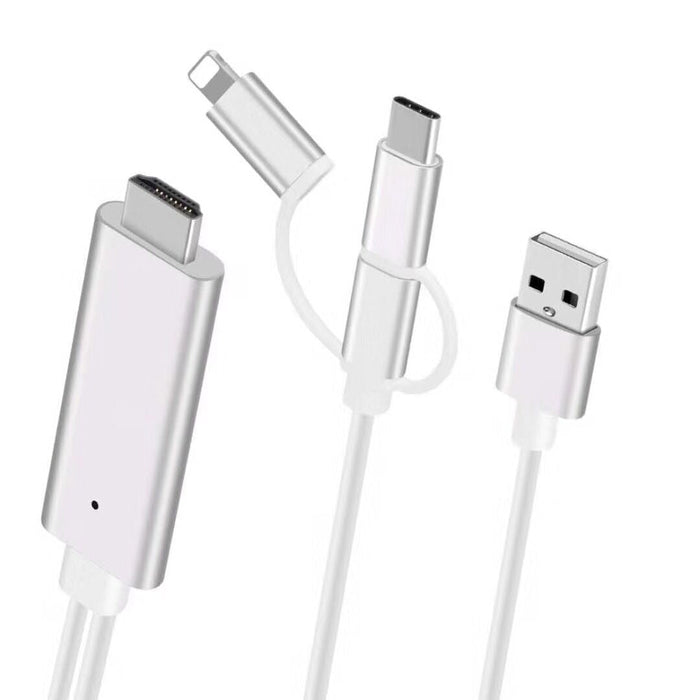 Adaptor 3in1, de la HDMI la Lightning/MicroUSB/USB-C, Redare 4K, Lungime cablu 2m