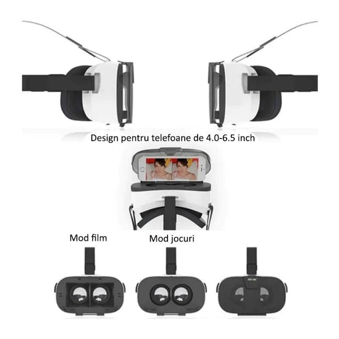 Ochelari VR 3D Andowl Q-MEMOV5 PRO, compatibil Android, Windows, iOS, cu lentila asferica, fara distorsiune, alb cu negru