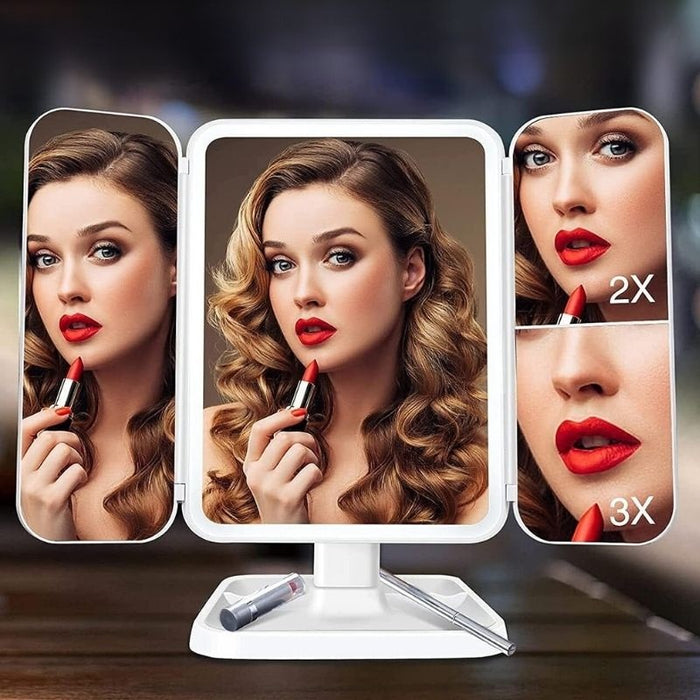 Oglinda cosmetica cu LED pentru make-up, zoom 2X si 3X, lumina reglabila, buton touch, USB, alb